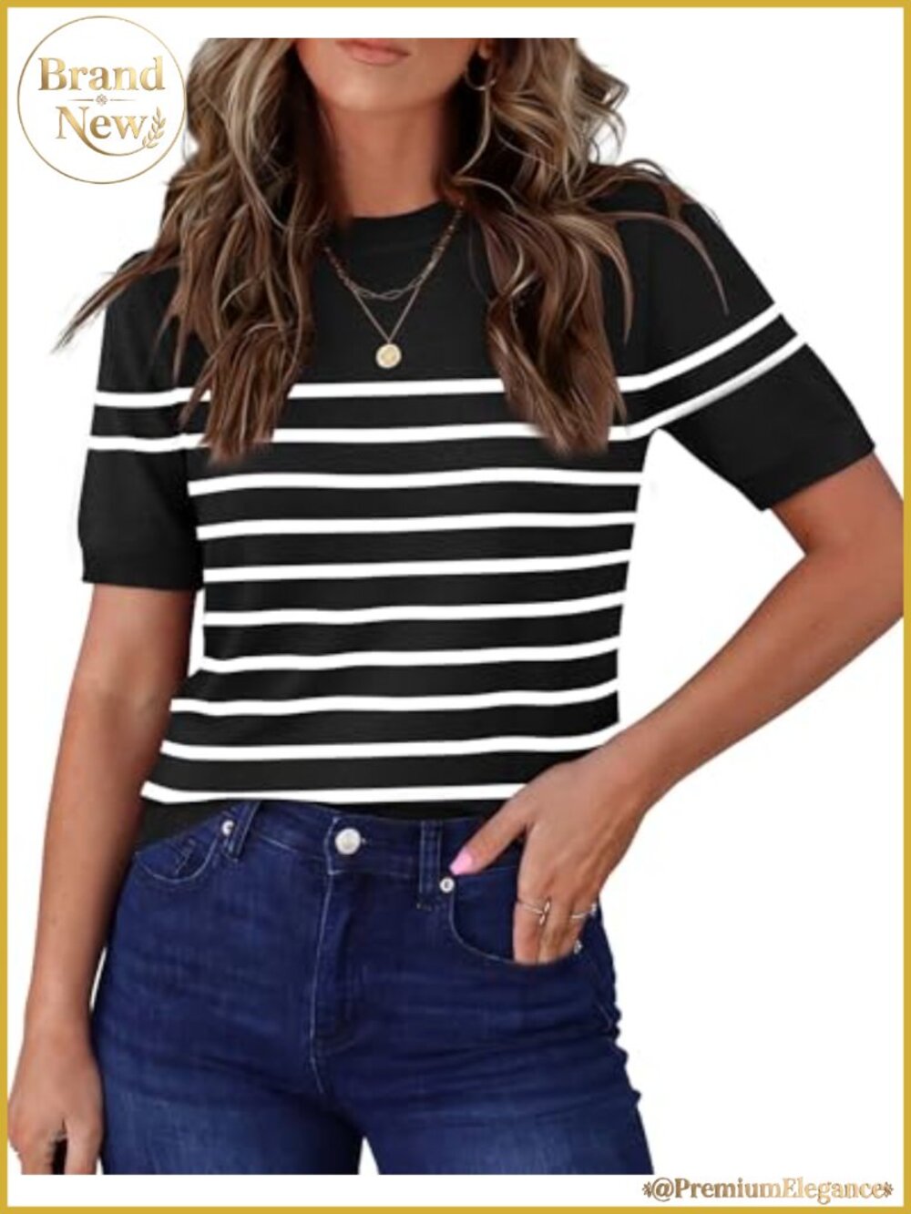 Lightweight Short Sleeve Pullover Sweater Business Casual Crewneck Ribbed Knit
